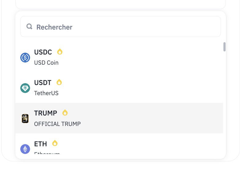 achat trump avec binance