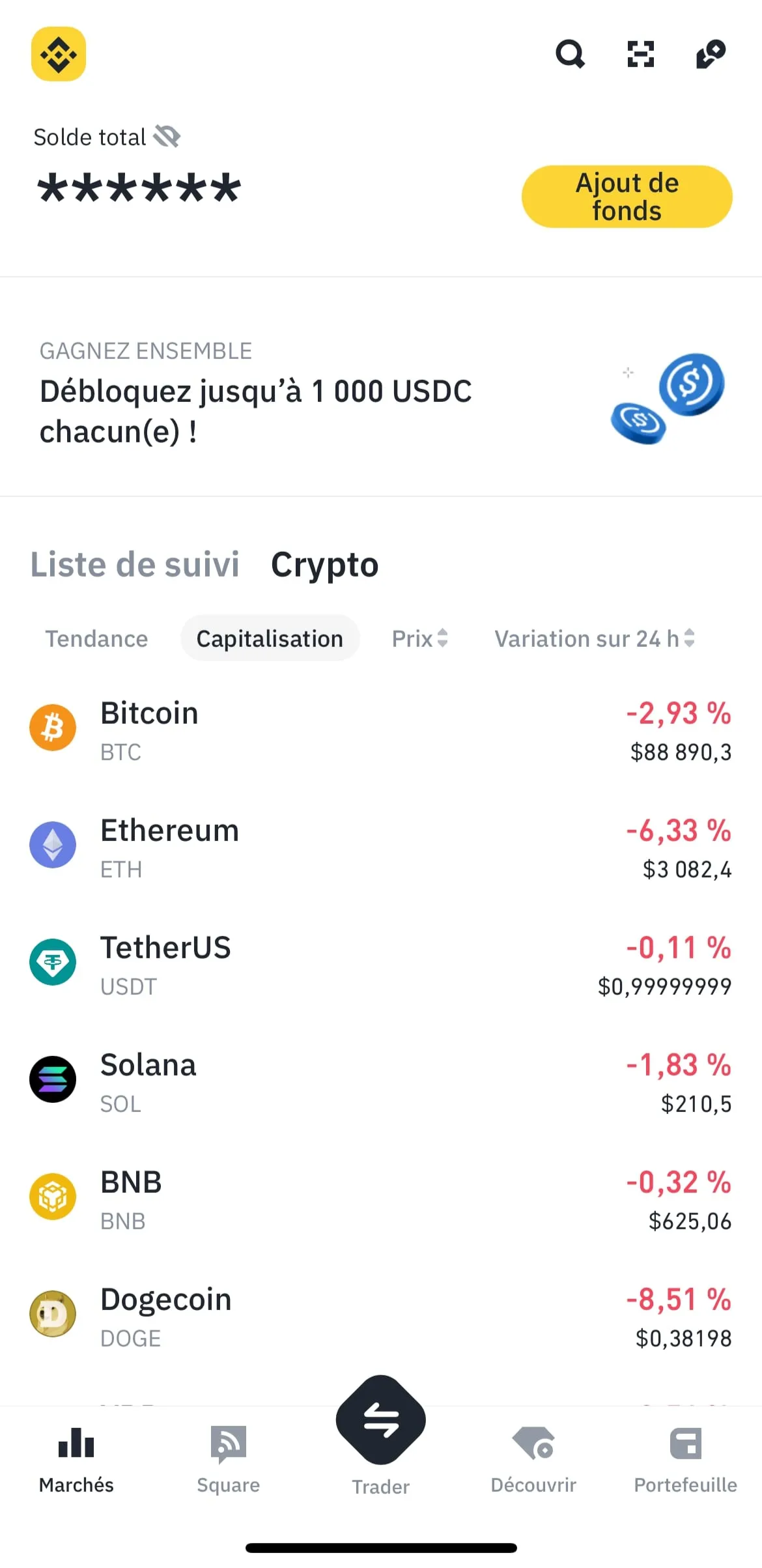 binance application accueil