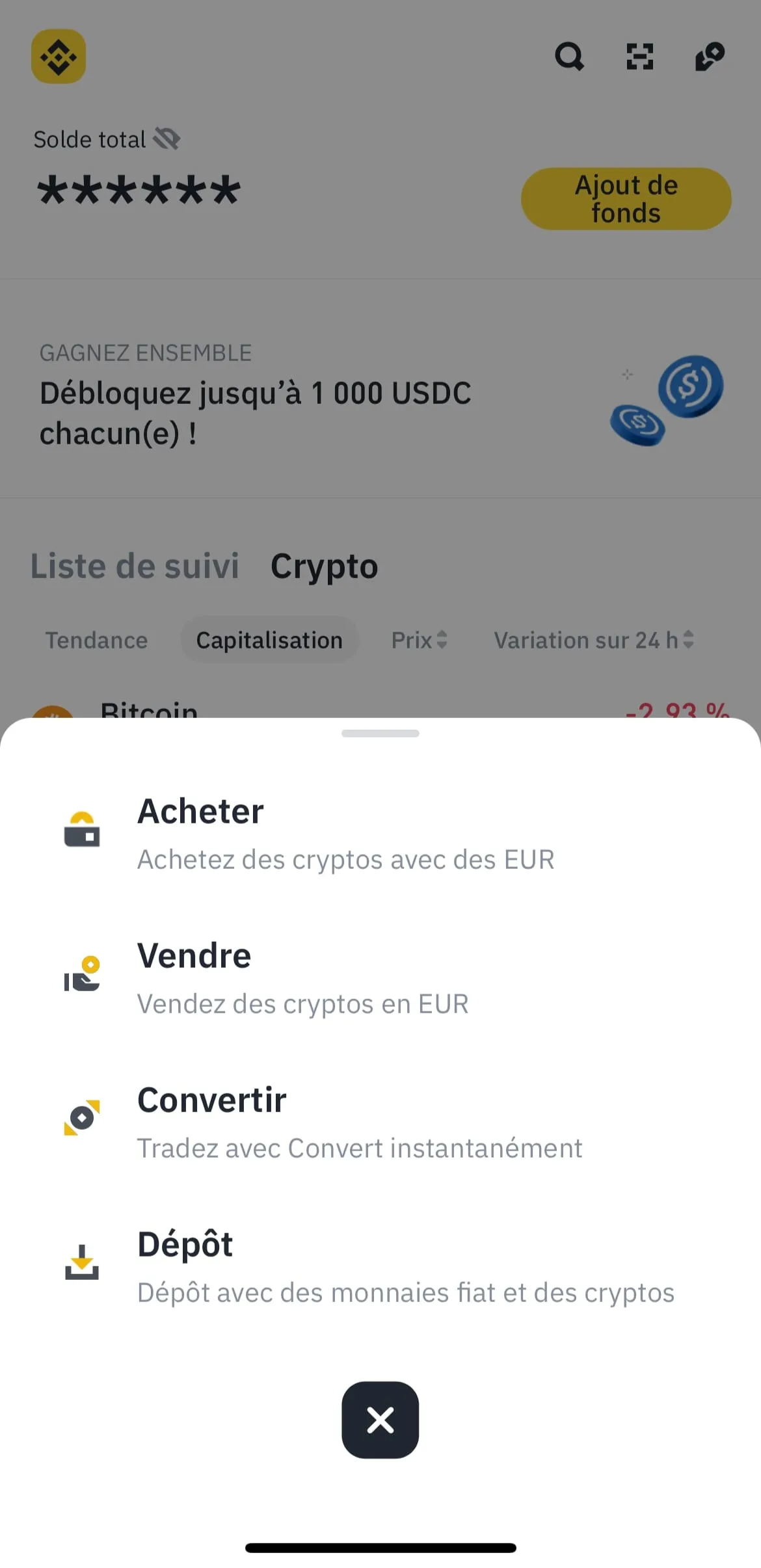 binance bouton achat doge